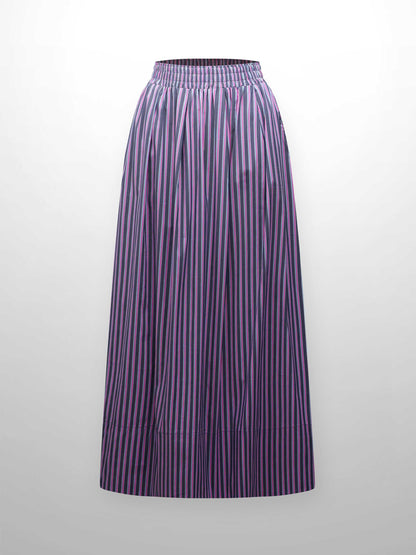 Striped Gathered Waist Skirt-Pink Stripe