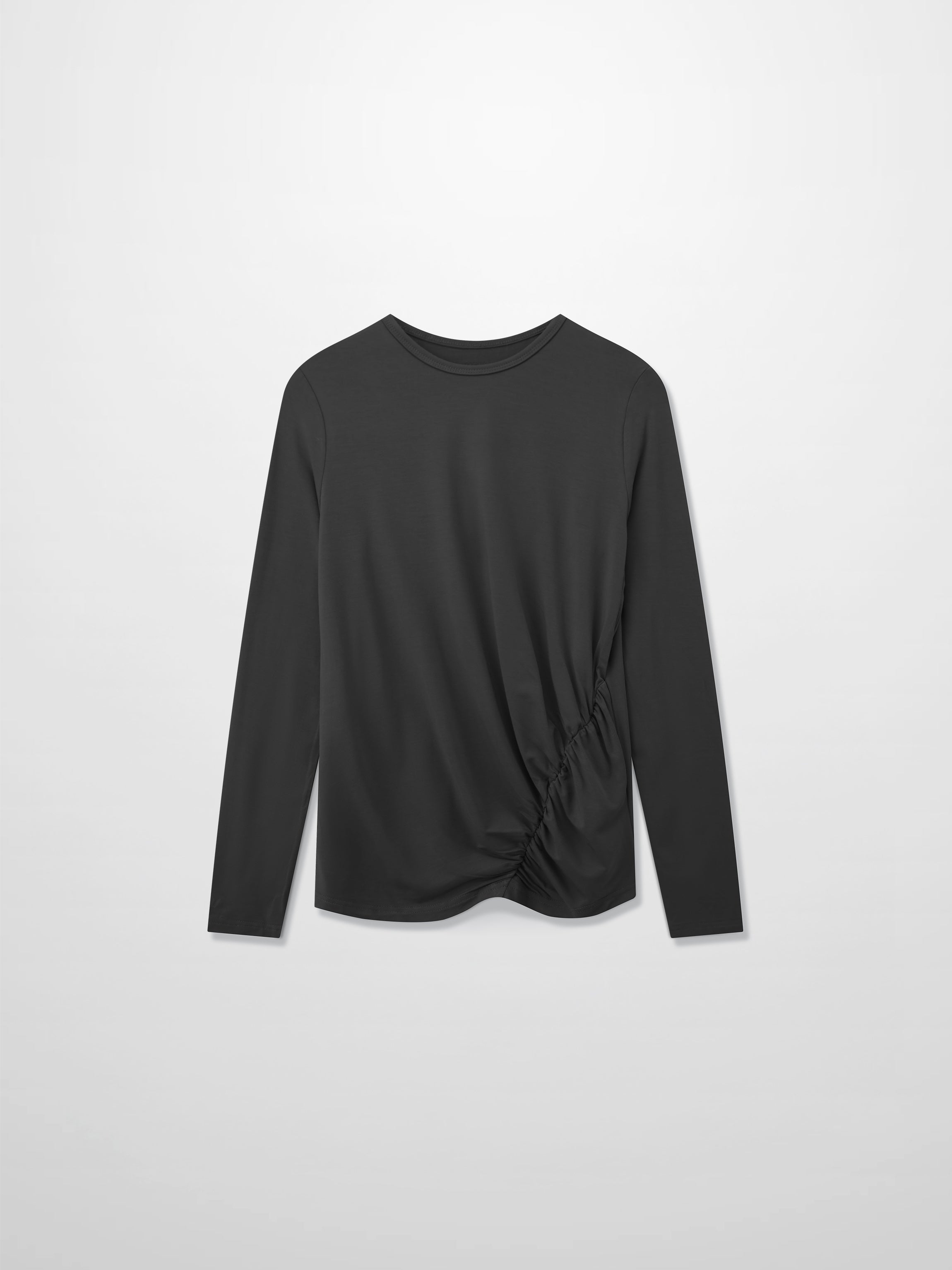 Curved Gathered Detailed T-Shirt-Black