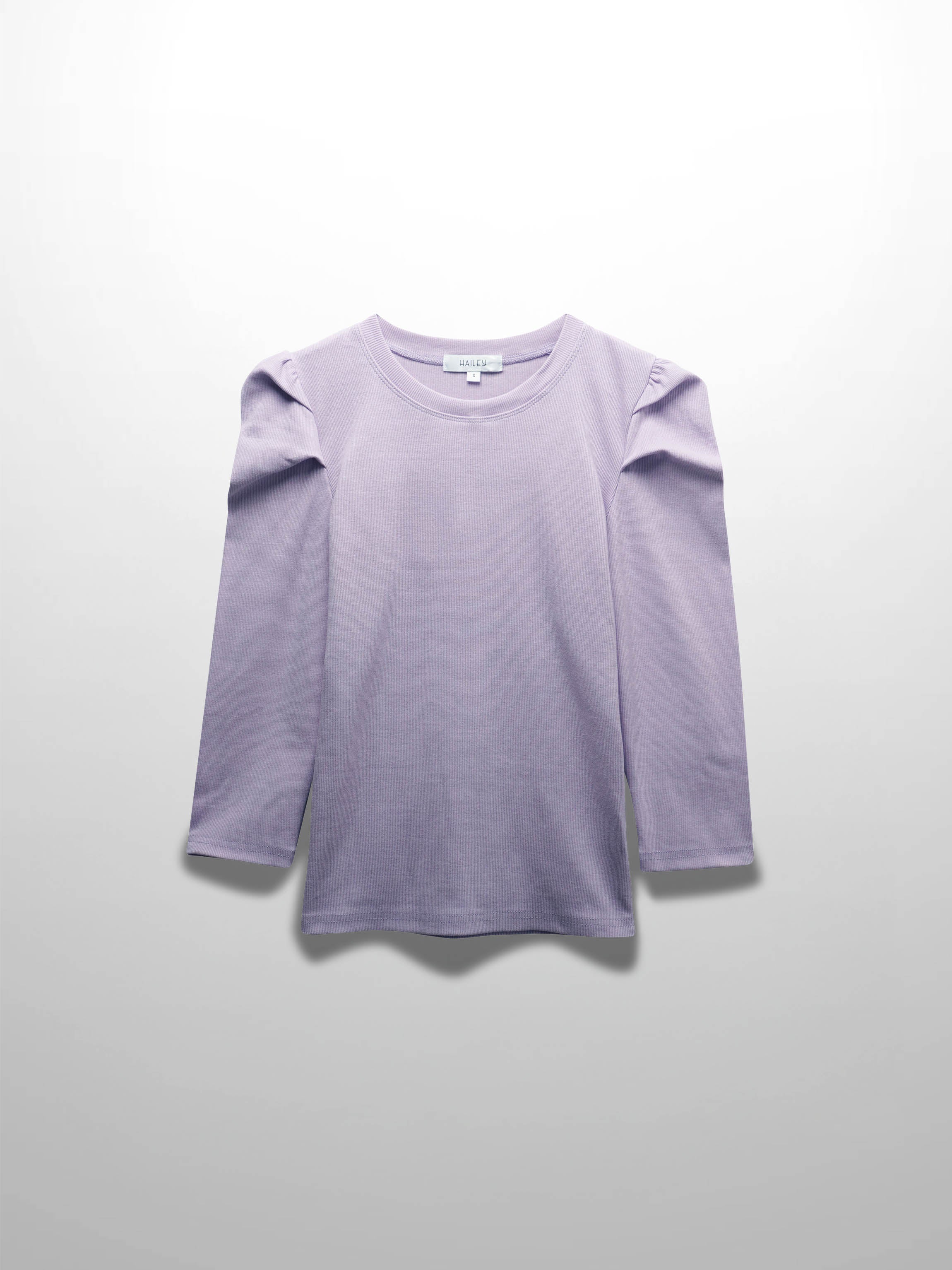 Ribbed Crew Neck Puff Sleeve Top-Lavender