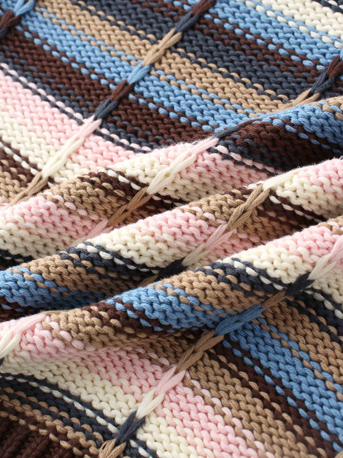 Overstitch Detail Striped Sweater-Brown