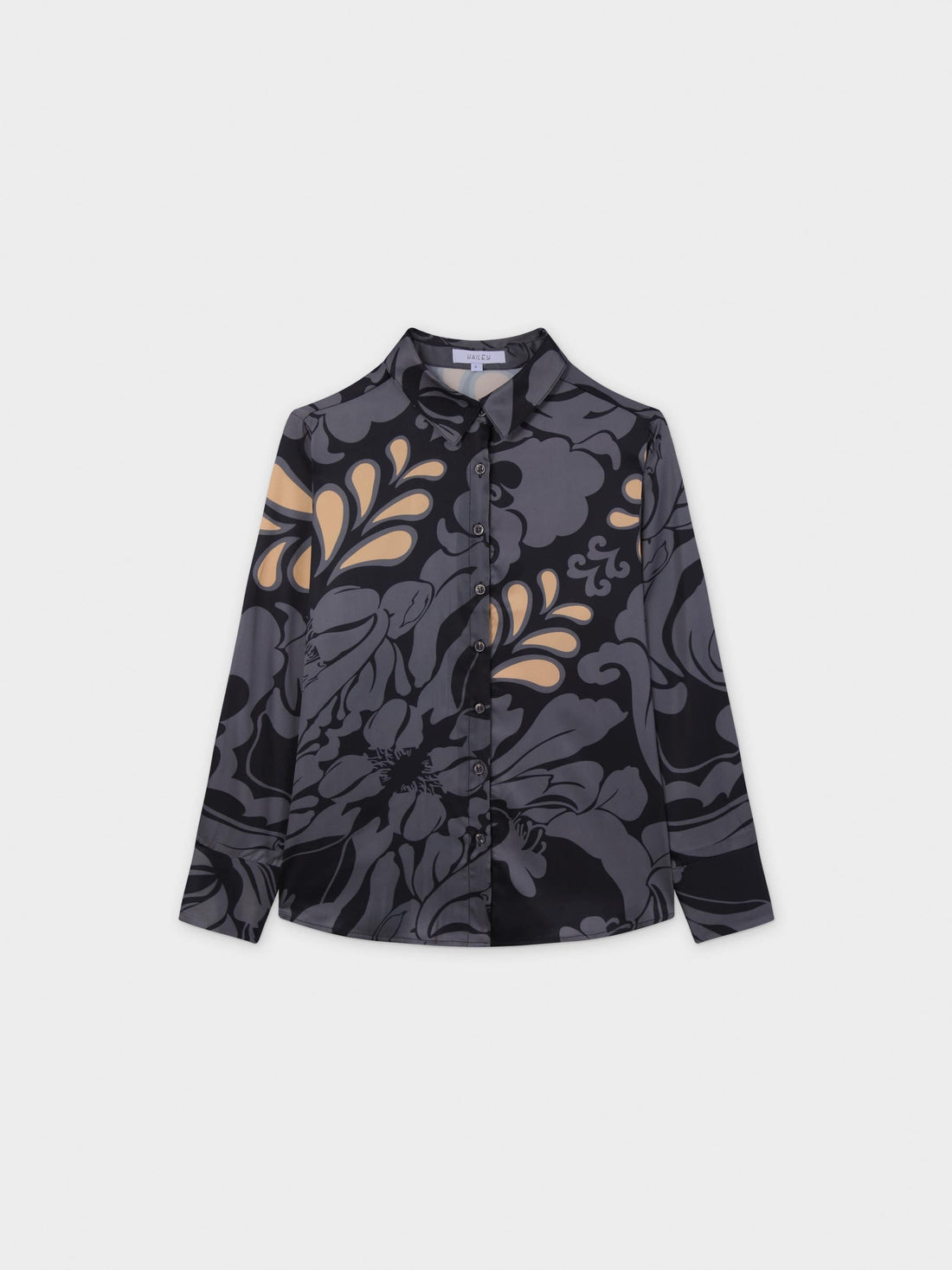 Oversized Satin Slip Blouse-Taupe Floral