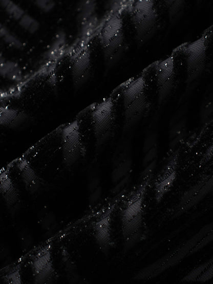 Velvet Side Overlay Skirt-Striped