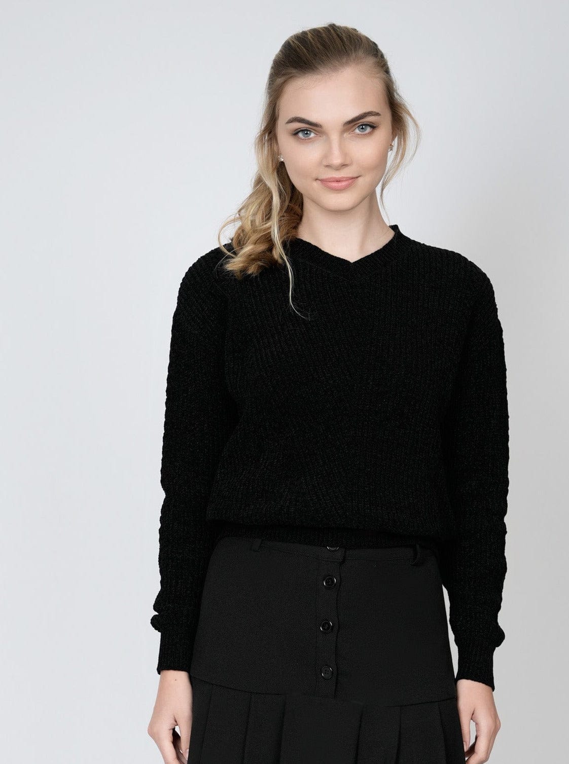 CHENILLE SWEATER-BLACK