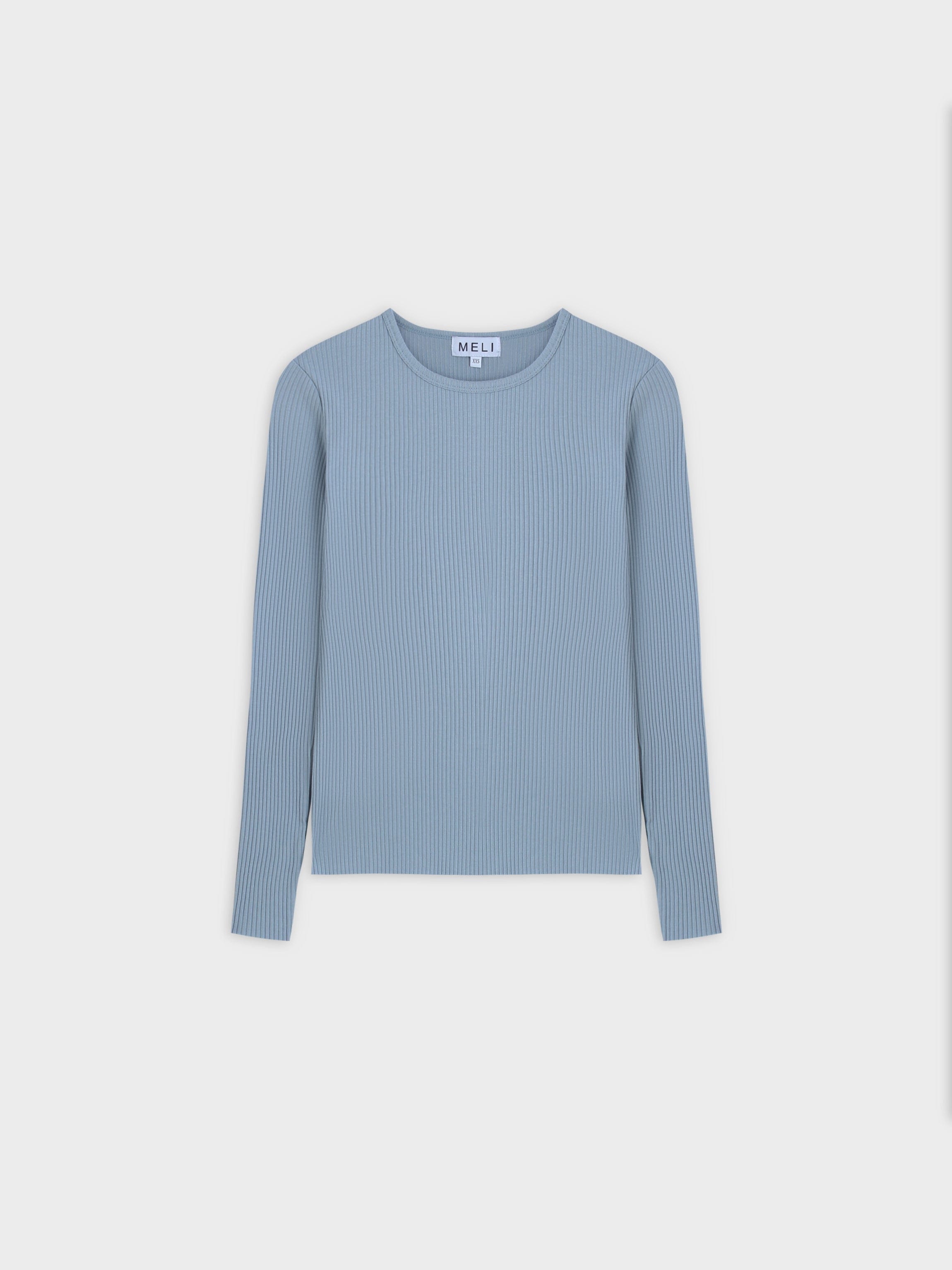 WIDE RIBBED CREW-BLUE GREY