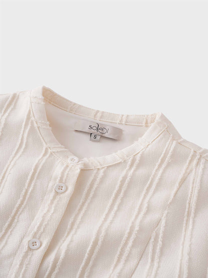 A Line Shirtdress-Fringe Stripe Ivory