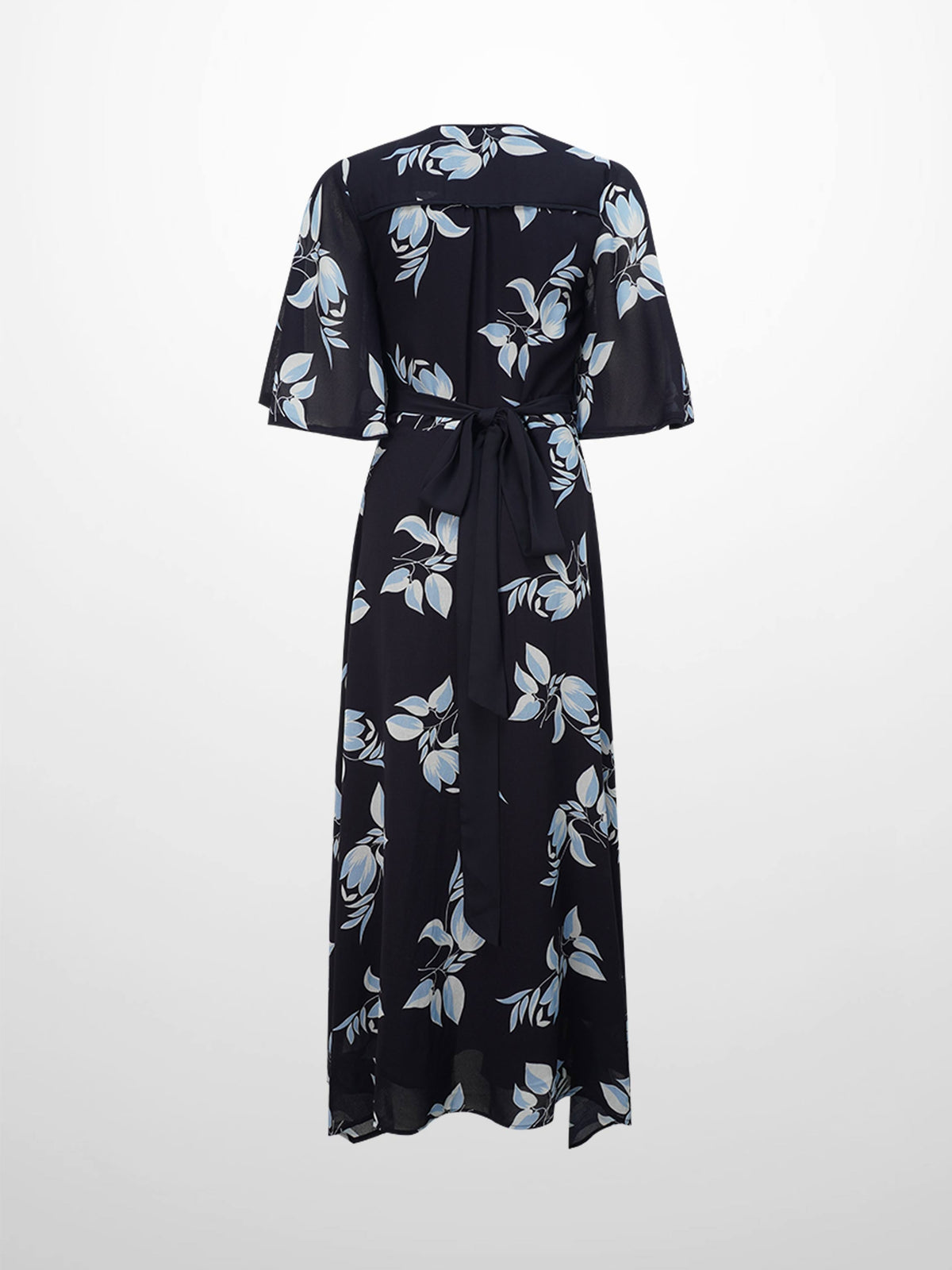 Flutter Sleeve Wrap Dress-Blue Flower