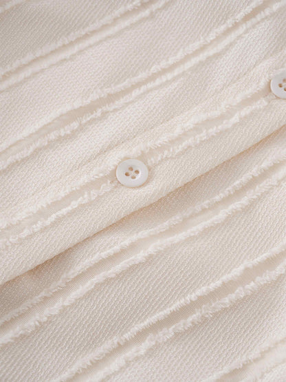 A Line Shirtdress-Fringe Stripe Ivory