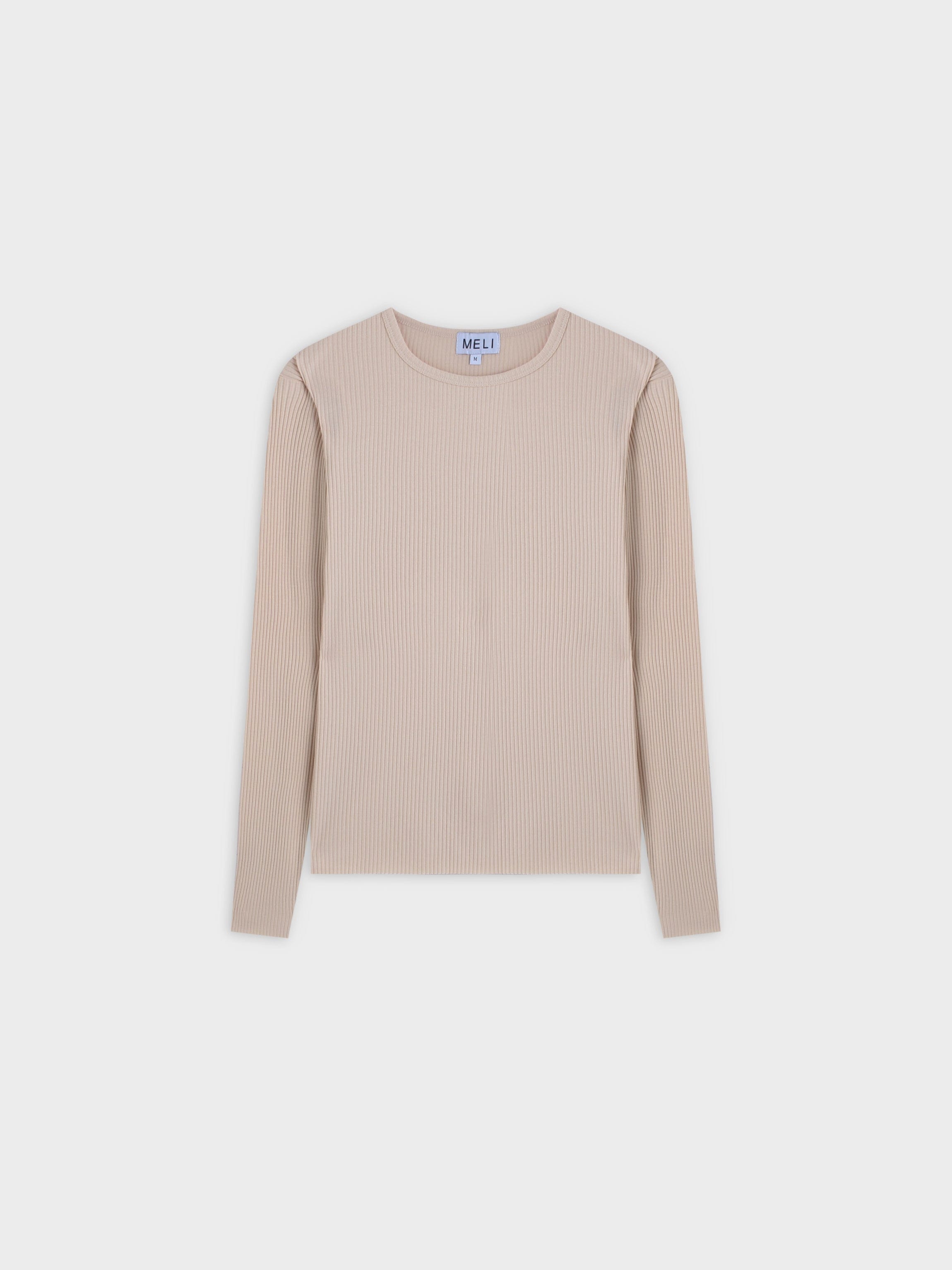 WIDE RIBBED CREW-TAN