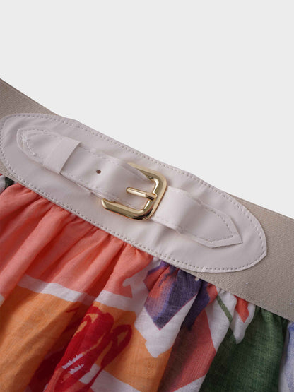 Leather Buckle Skirt-Watercolor Floral