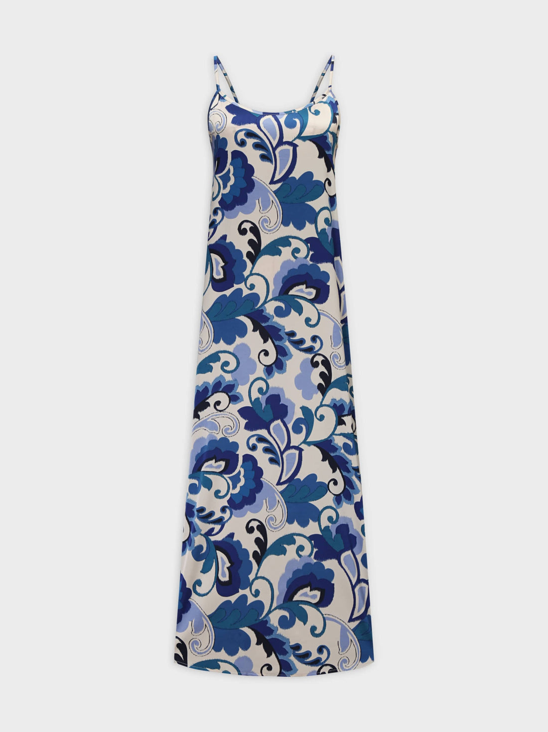 Printed Crew Neck Slip Dress-Paisley Oceania