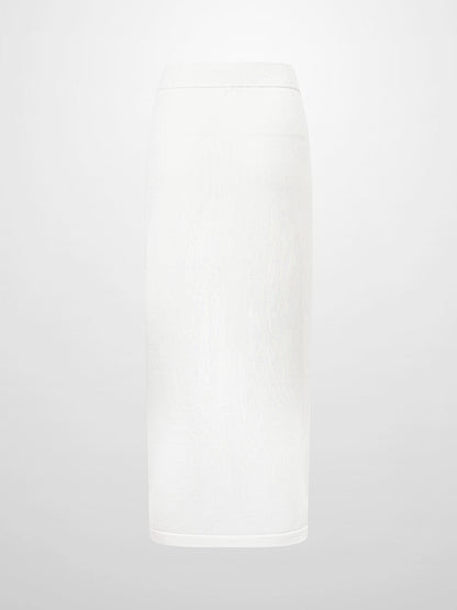 Side Zipper Straight Maxi Skirt-Cream