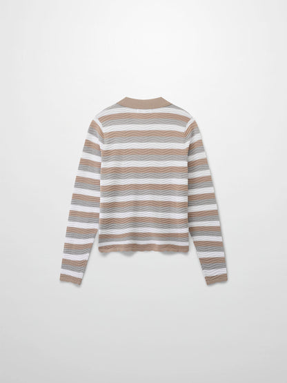 Scallop Edge Collar Sweater-Tan/White/Grey