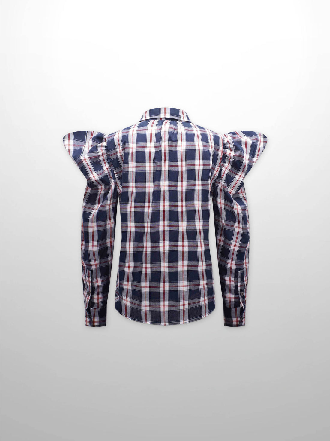 Puff Sleeve Blouse-Nautical Plaid