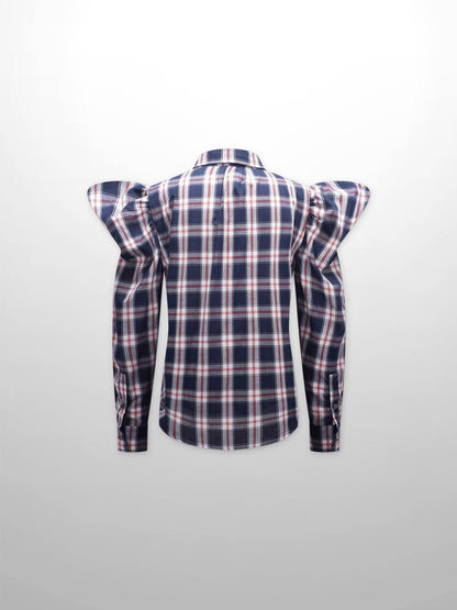 Puff Sleeve Blouse-Nautical Plaid