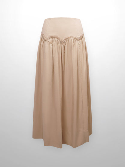 Yoke Ruffle Skirt-Tan