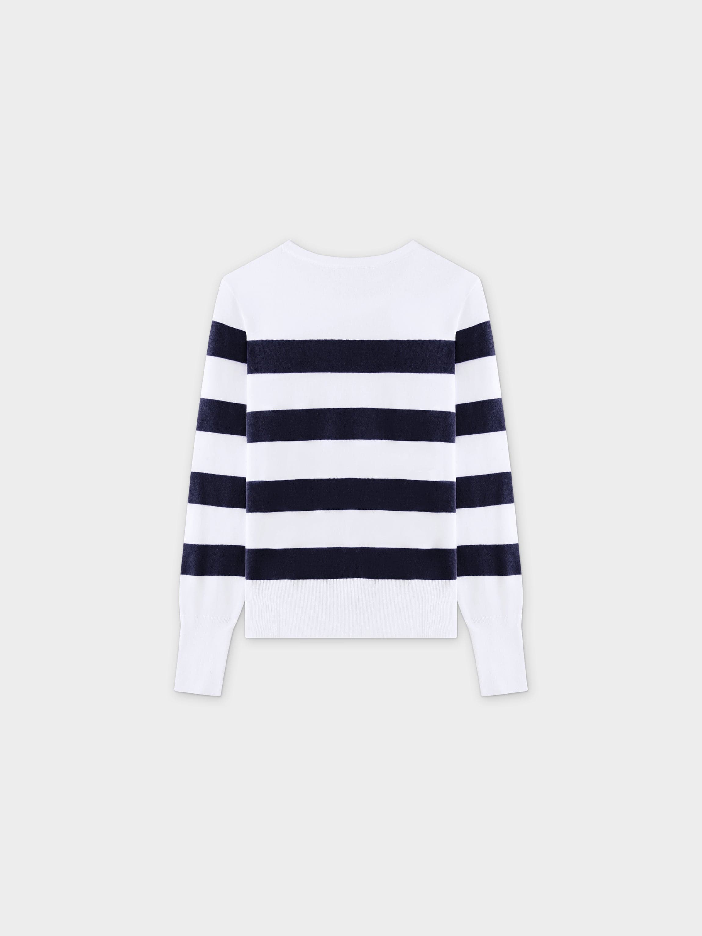 Striped Cotton Sweater-Navy