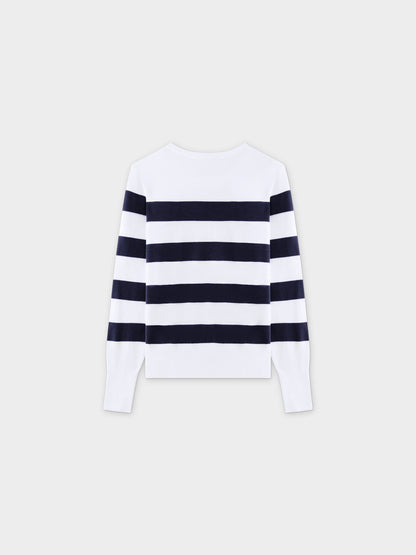 Striped Cotton Sweater-Navy
