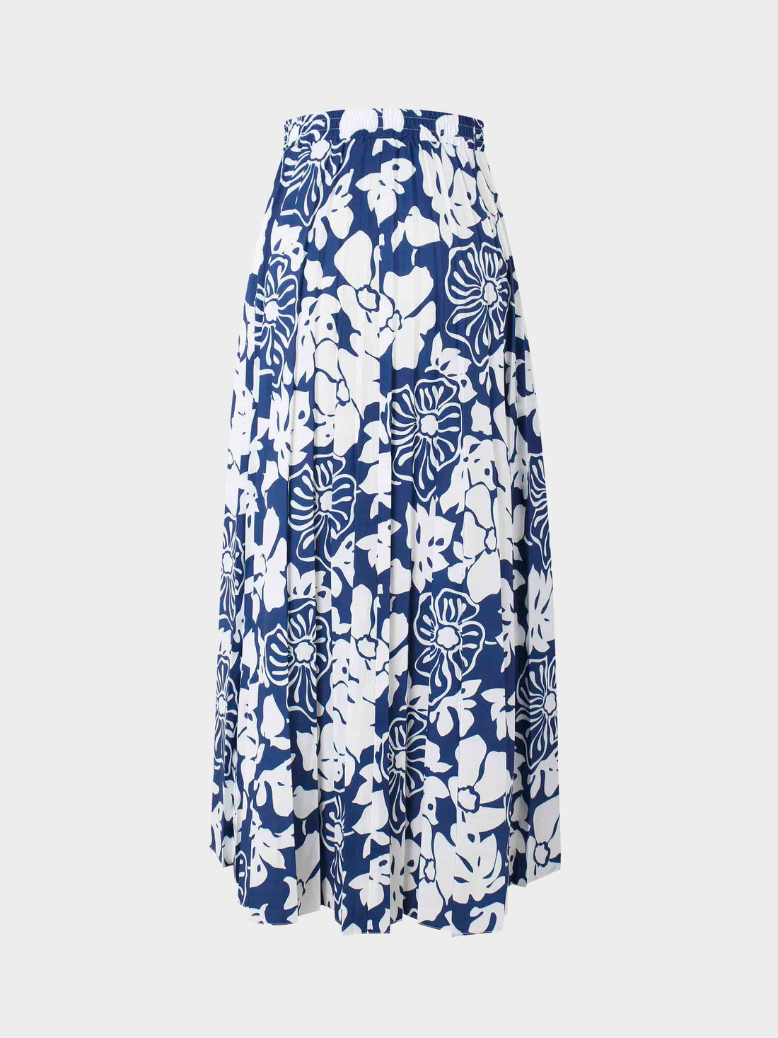 Covered Band Pleated Skirt 37"-Blue Floral