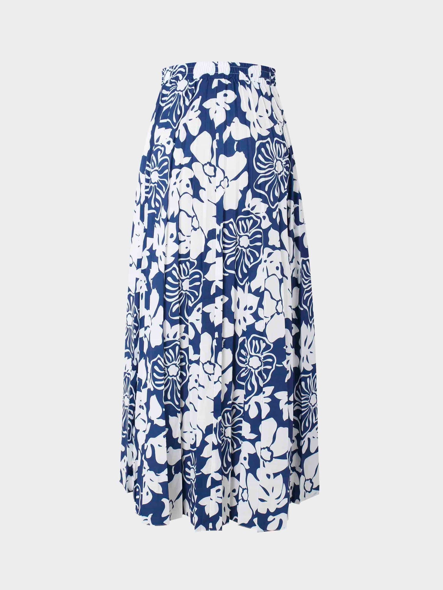 Covered Band Pleated Skirt 37"-Blue Floral