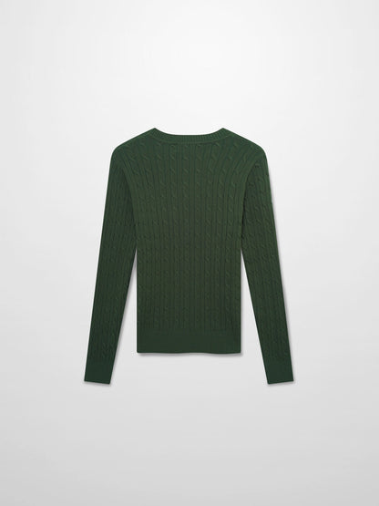 Crew Neck Cable Sweater-Hunter Green