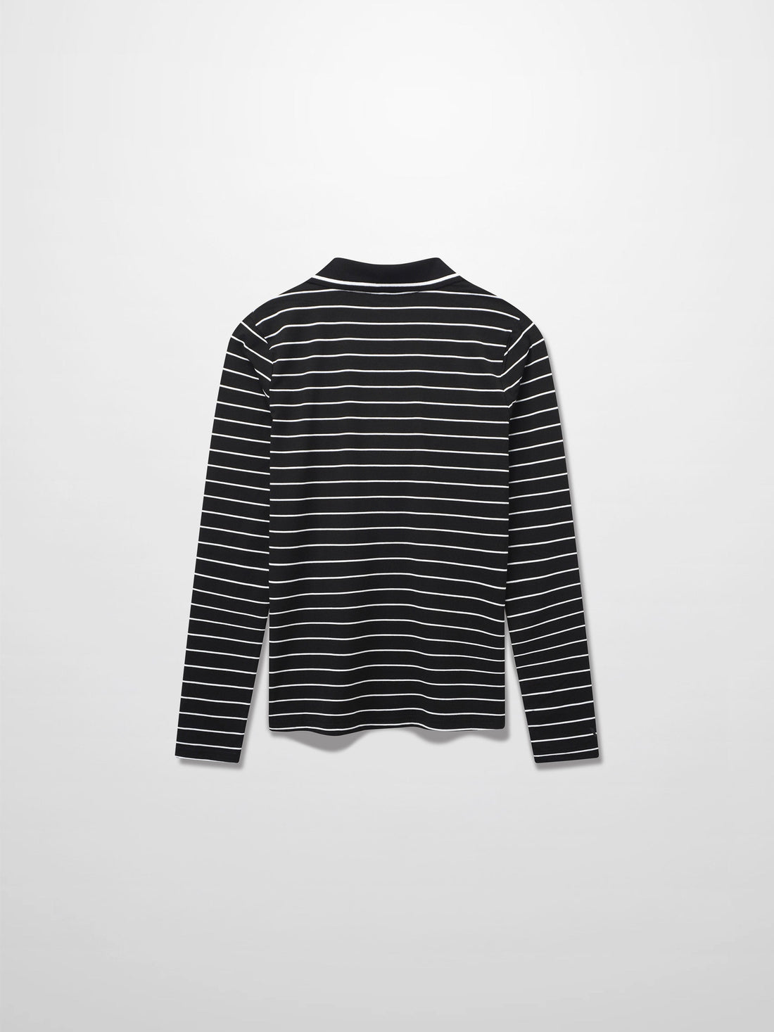Striped Collar Snap Tee-Black/White