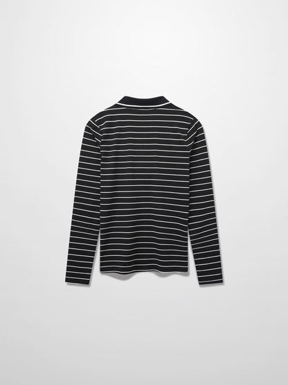 Striped Collar Snap Tee-Black/White