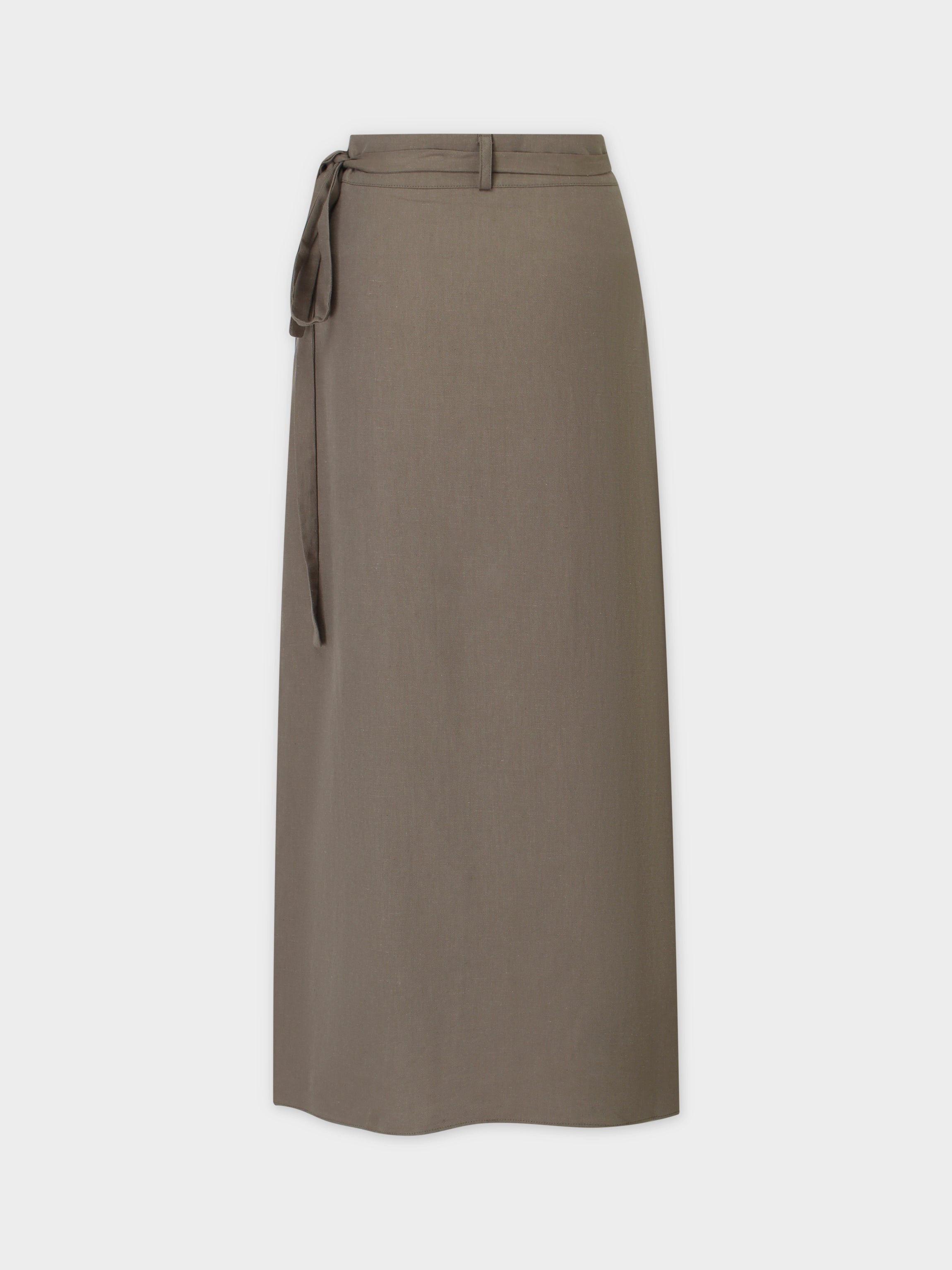 Linen Wrap Skirt-Olive