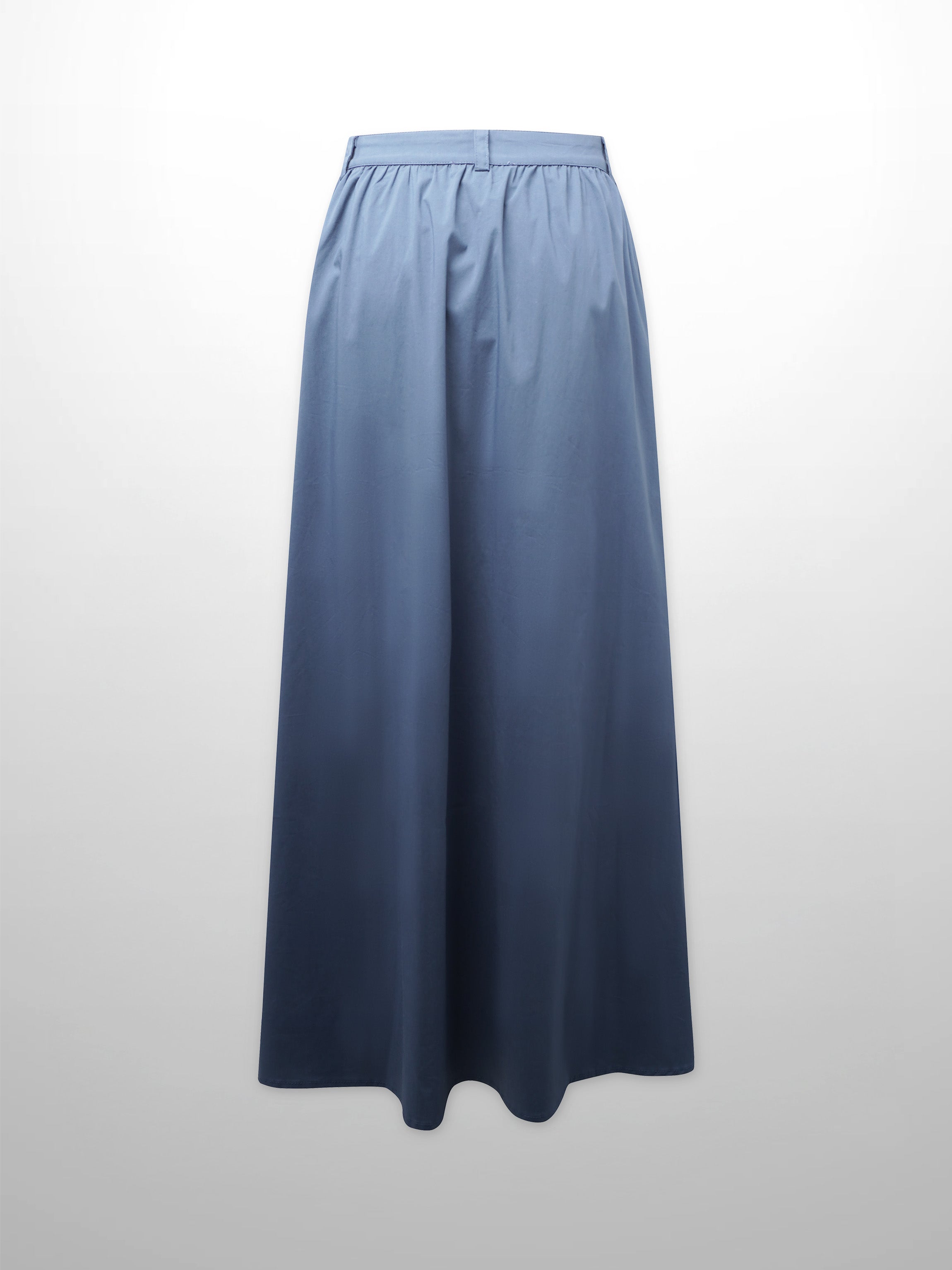 Button Down Cotton Blend Skirt-Denim Blue