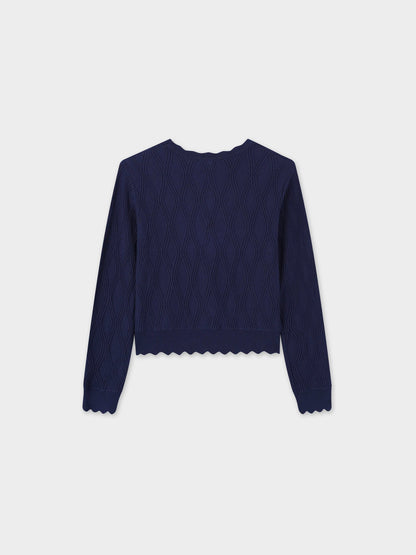 Scalloped Edge Cardigan-Blue