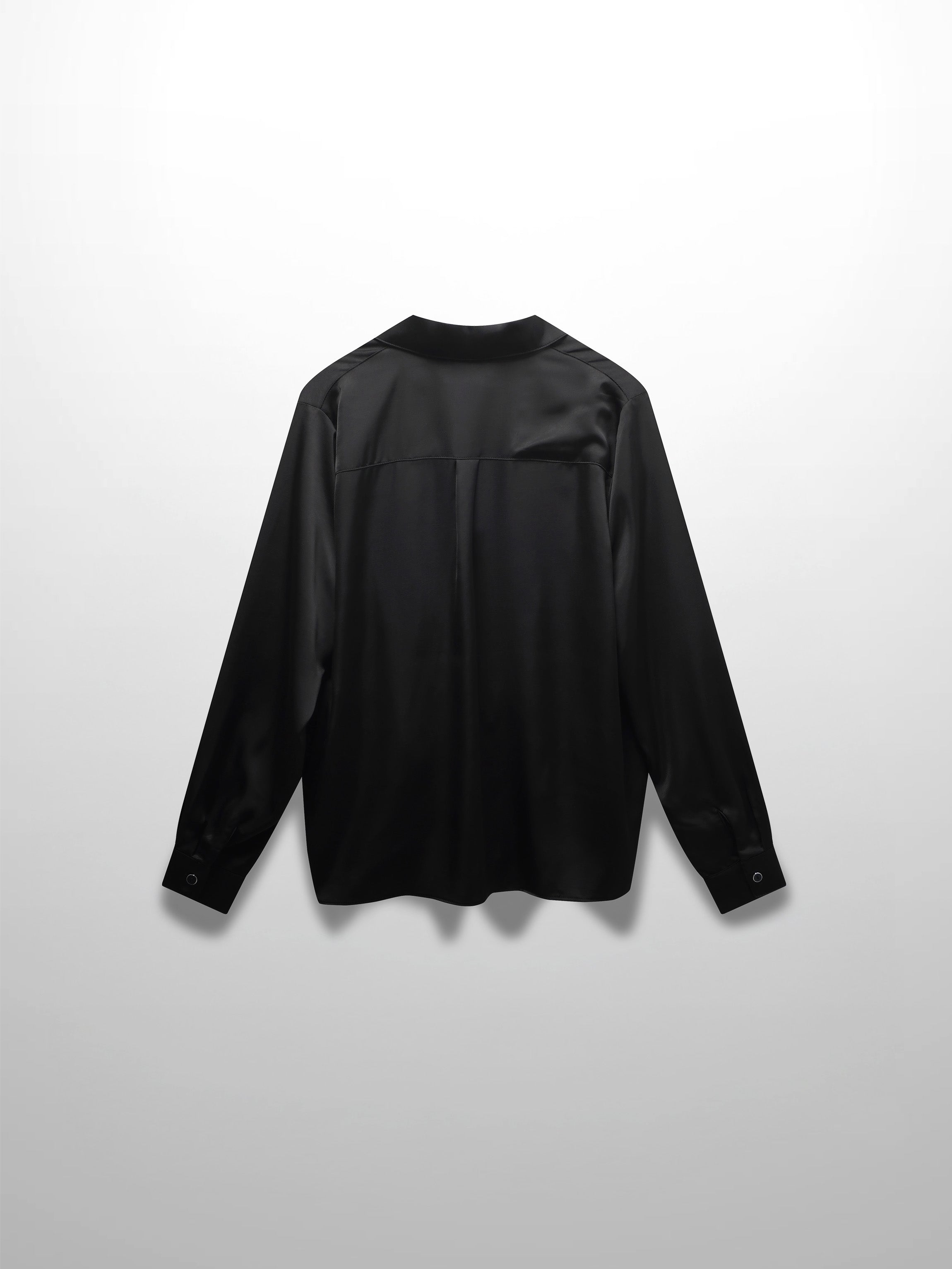 High/Low Faux Satin Crossover Top-Black