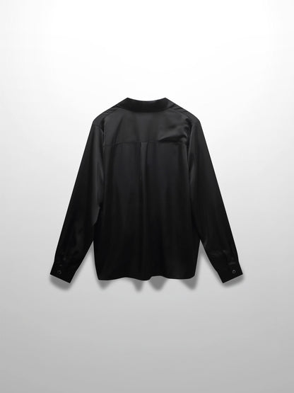 High/Low Faux Satin Crossover Top-Black