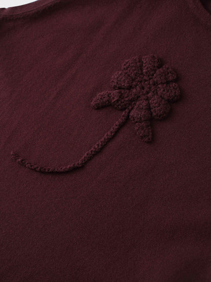 Crochet Puff Flower Sweater Set-Plum