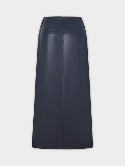 Leather Inverted Pleat Skirt-Navy