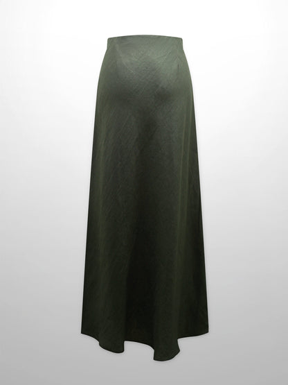 Linen Slip Skirt-Olive Green