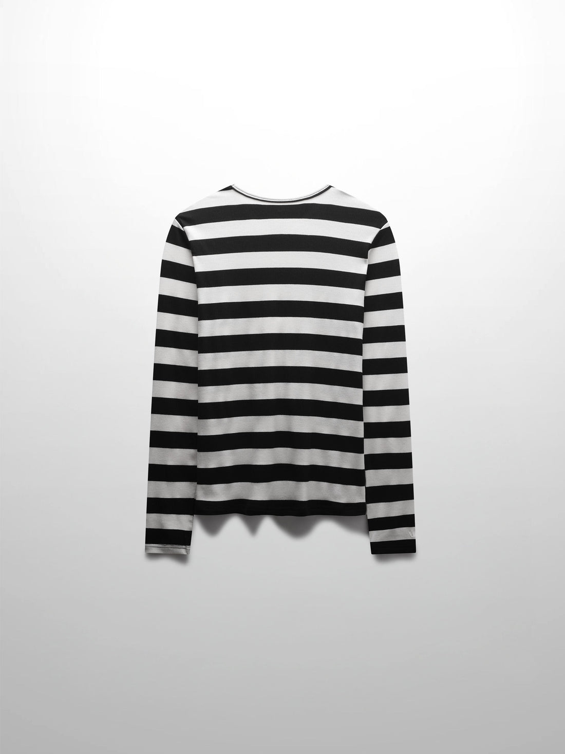 Ribbed Striped High V Tee Long Sleeve-White/Black