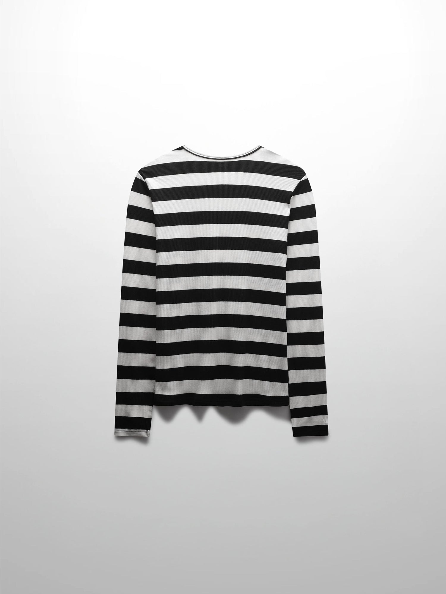 Ribbed Striped High V Tee Long Sleeve-White/Black
