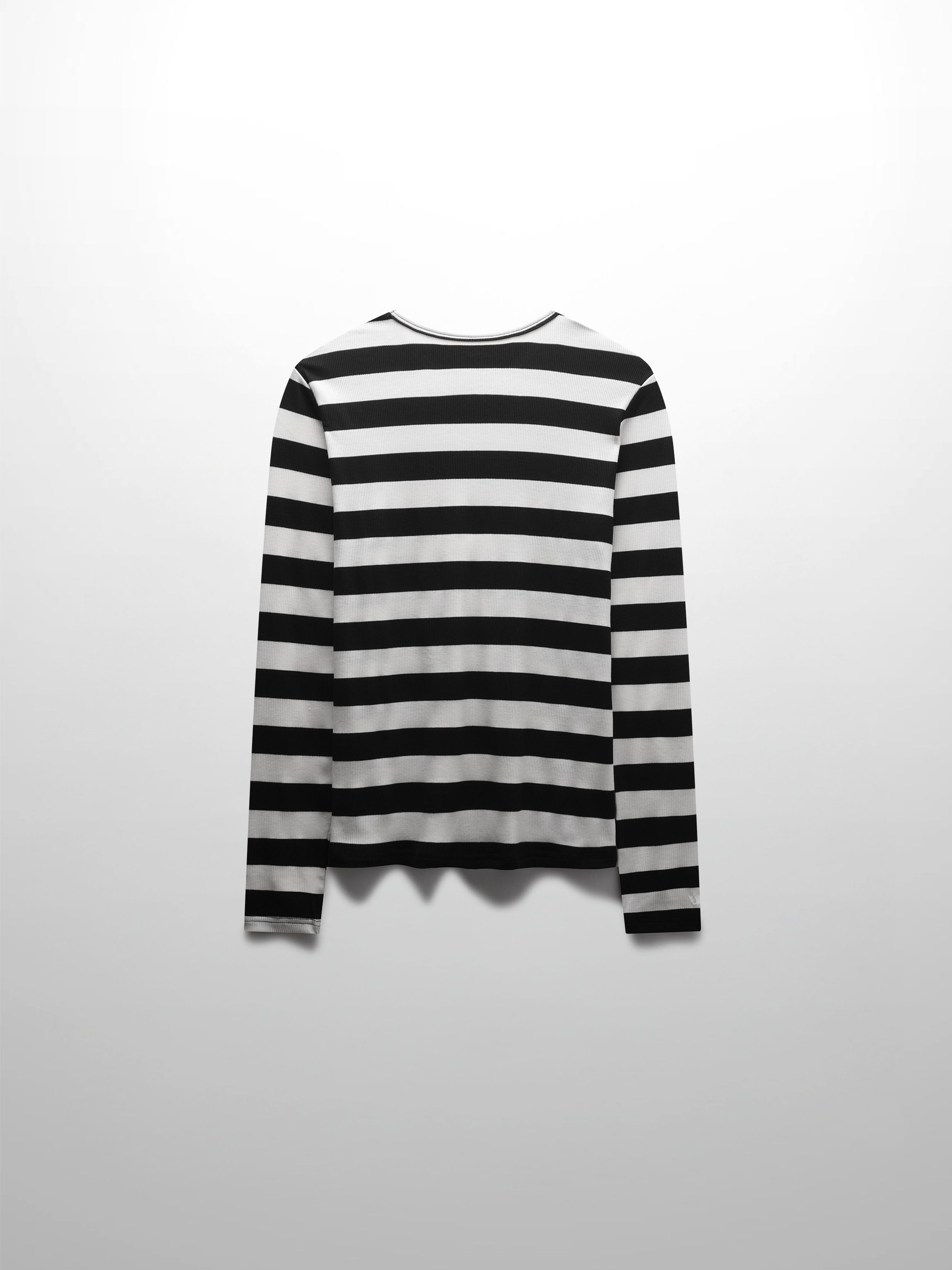 Ribbed Striped High V Tee Long Sleeve-White/Black