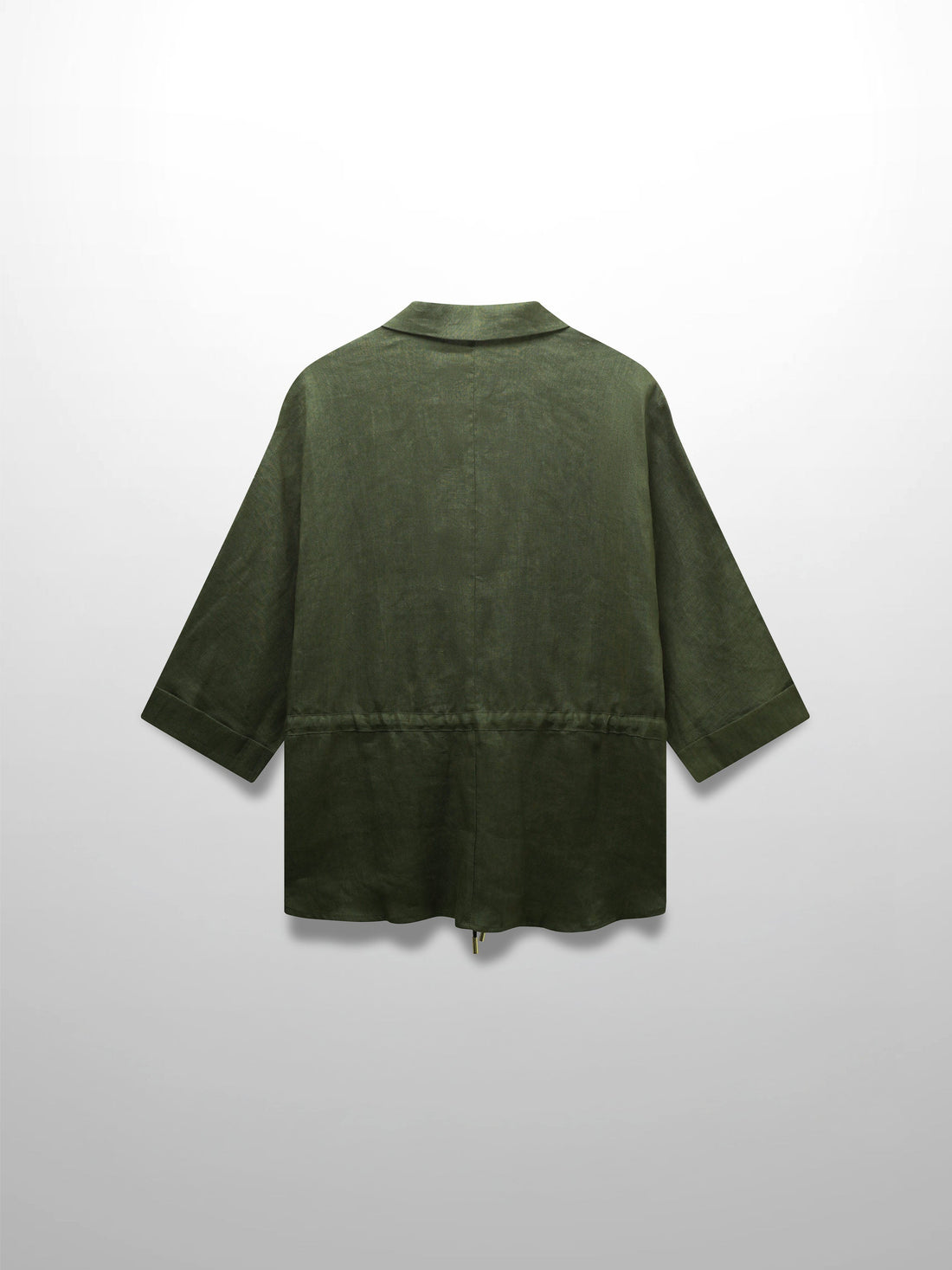 Drawstring Button Down Linen Top-Olive Green