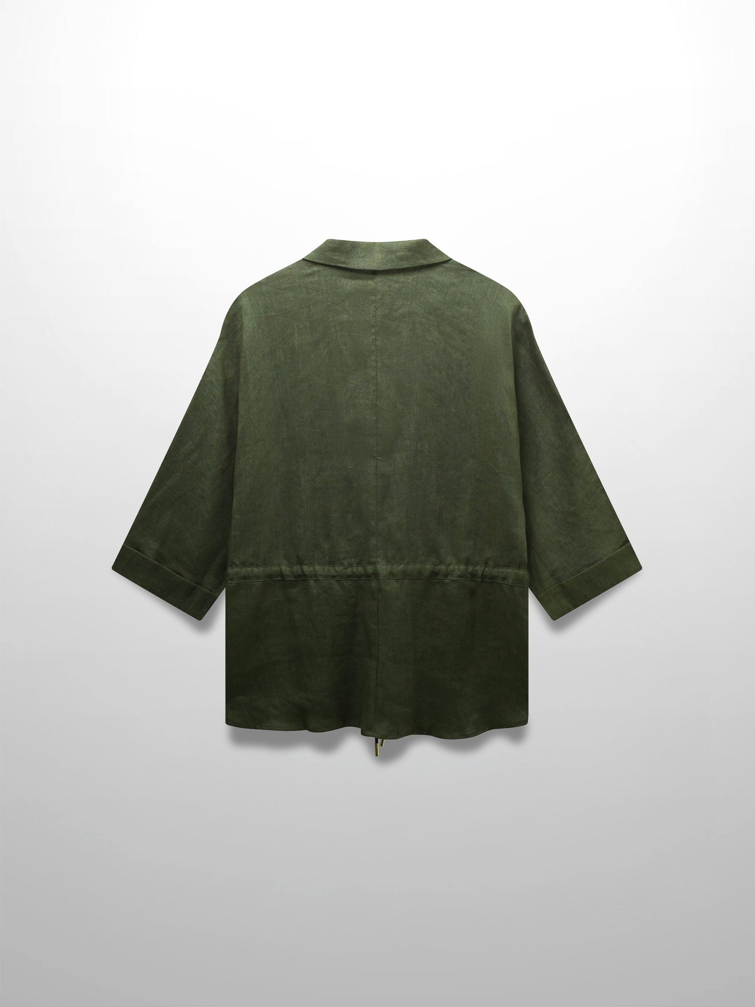 Drawstring Button Down Linen Top-Olive Green