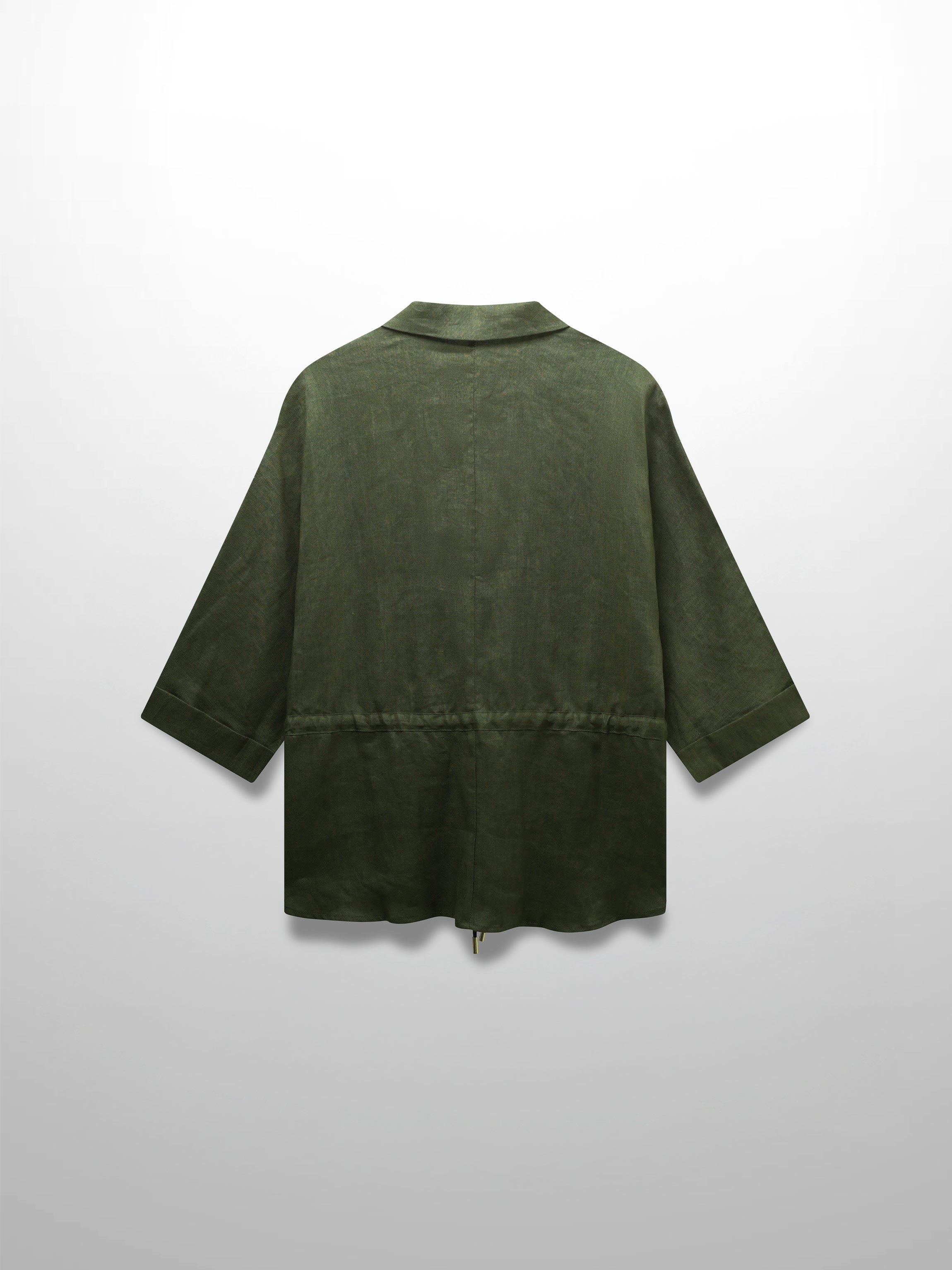 Drawstring Button Down Linen Top-Olive Green