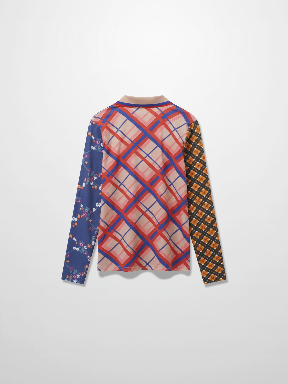 Printed Collar Snap Tee-Mix Plaid