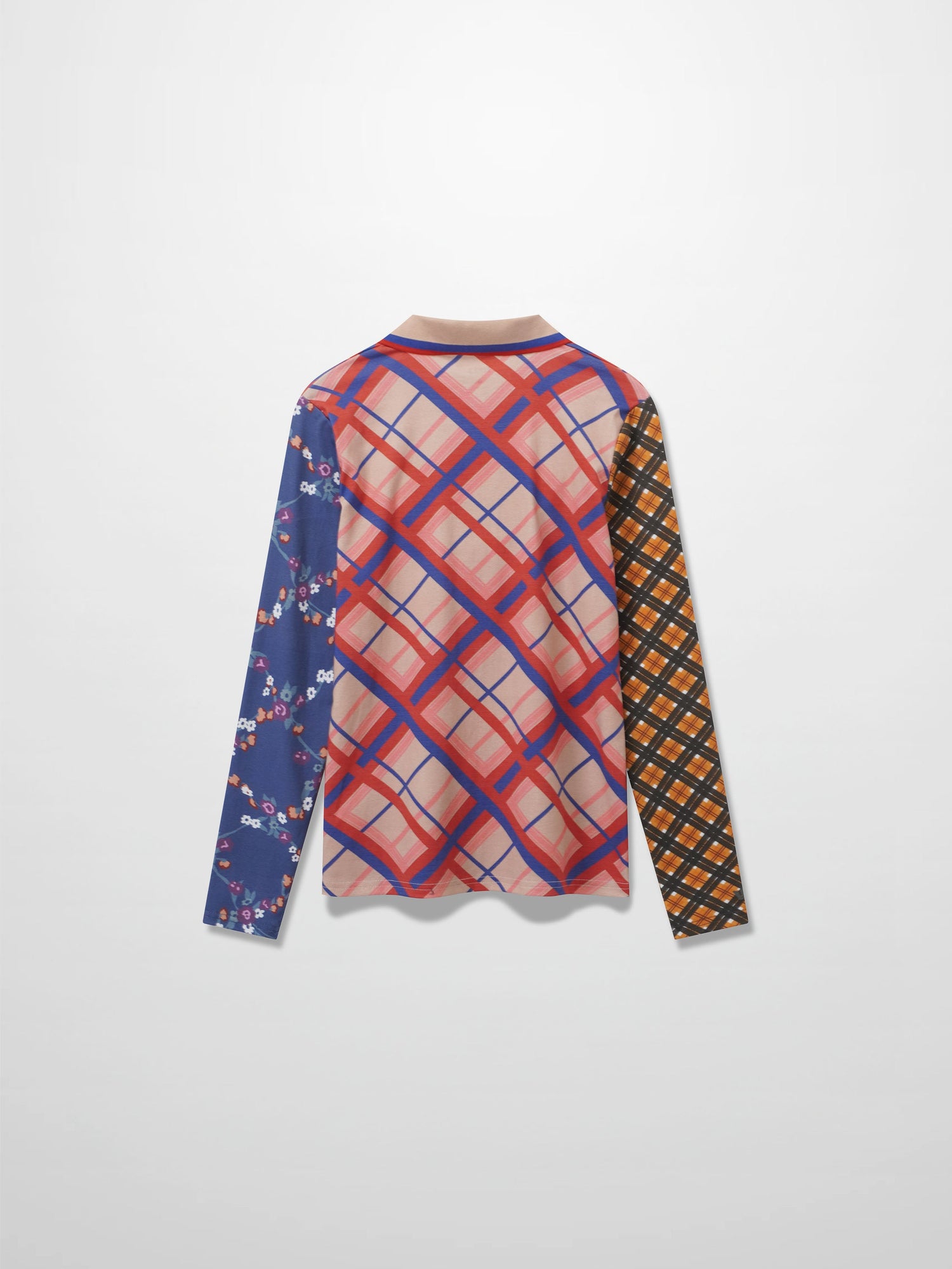 Printed Collar Snap Tee-Mix Plaid