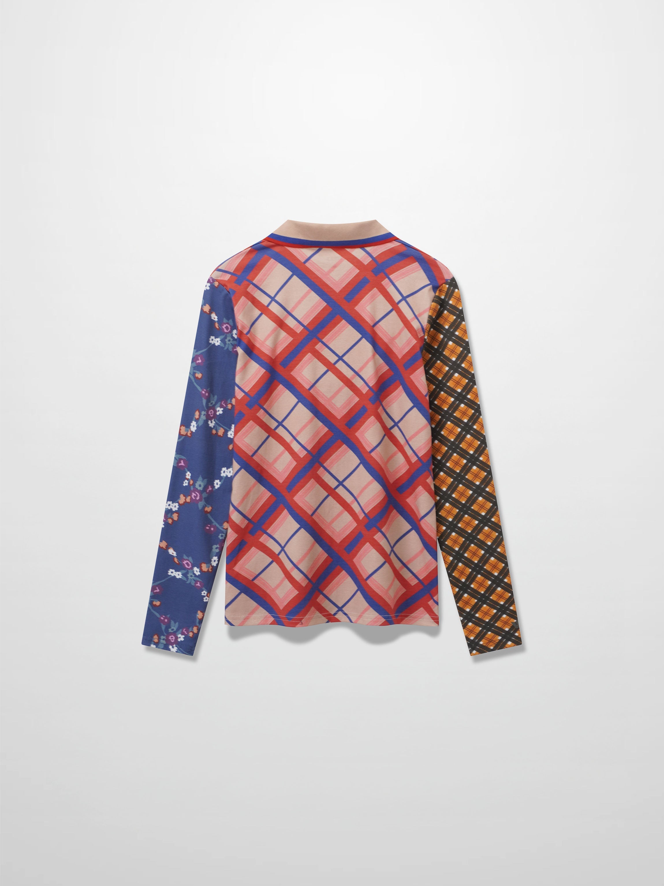 Printed Collar Snap Tee-Mix Plaid