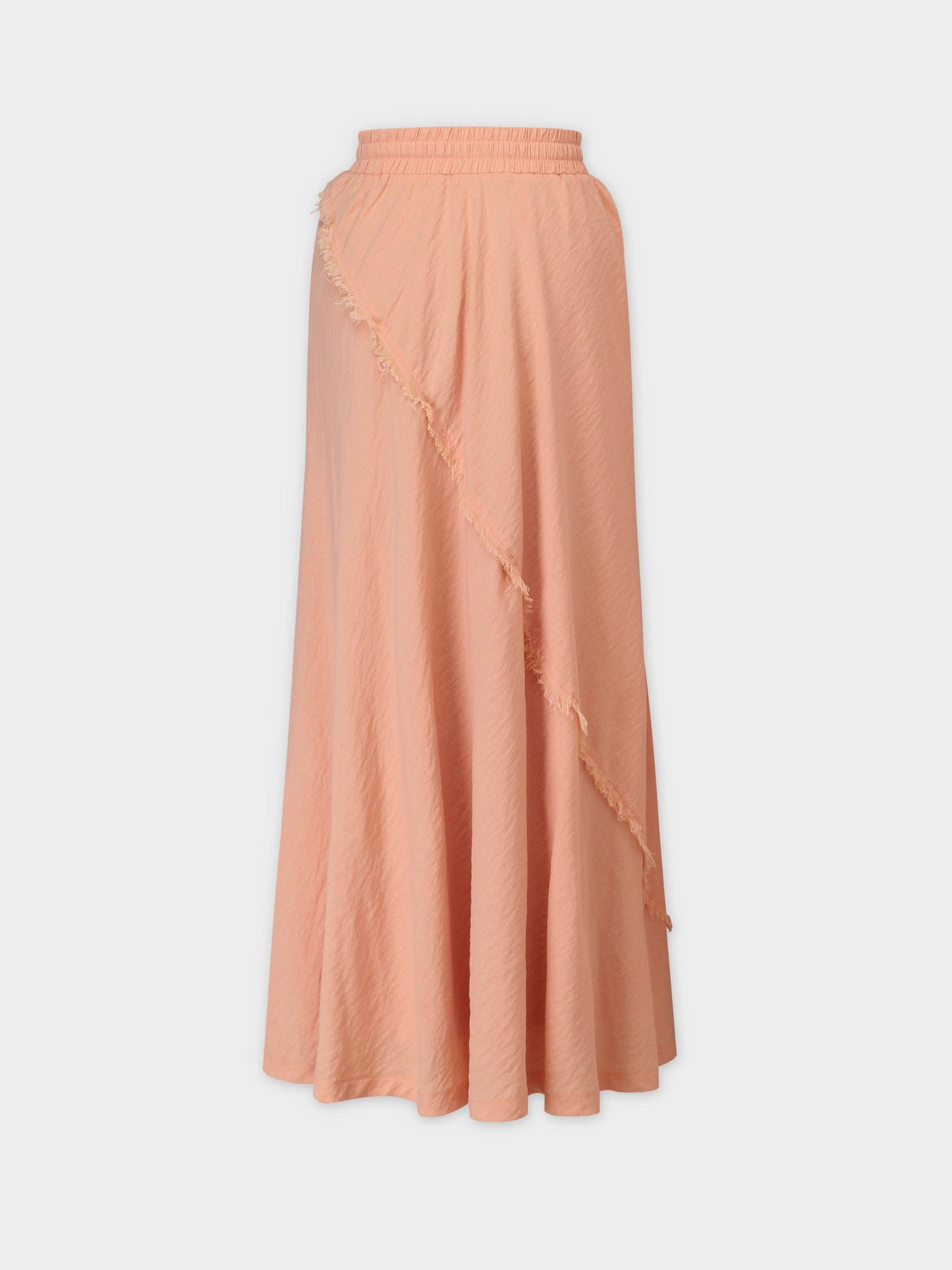 DRAWSTRING FRINGE SKIRT-PEACH