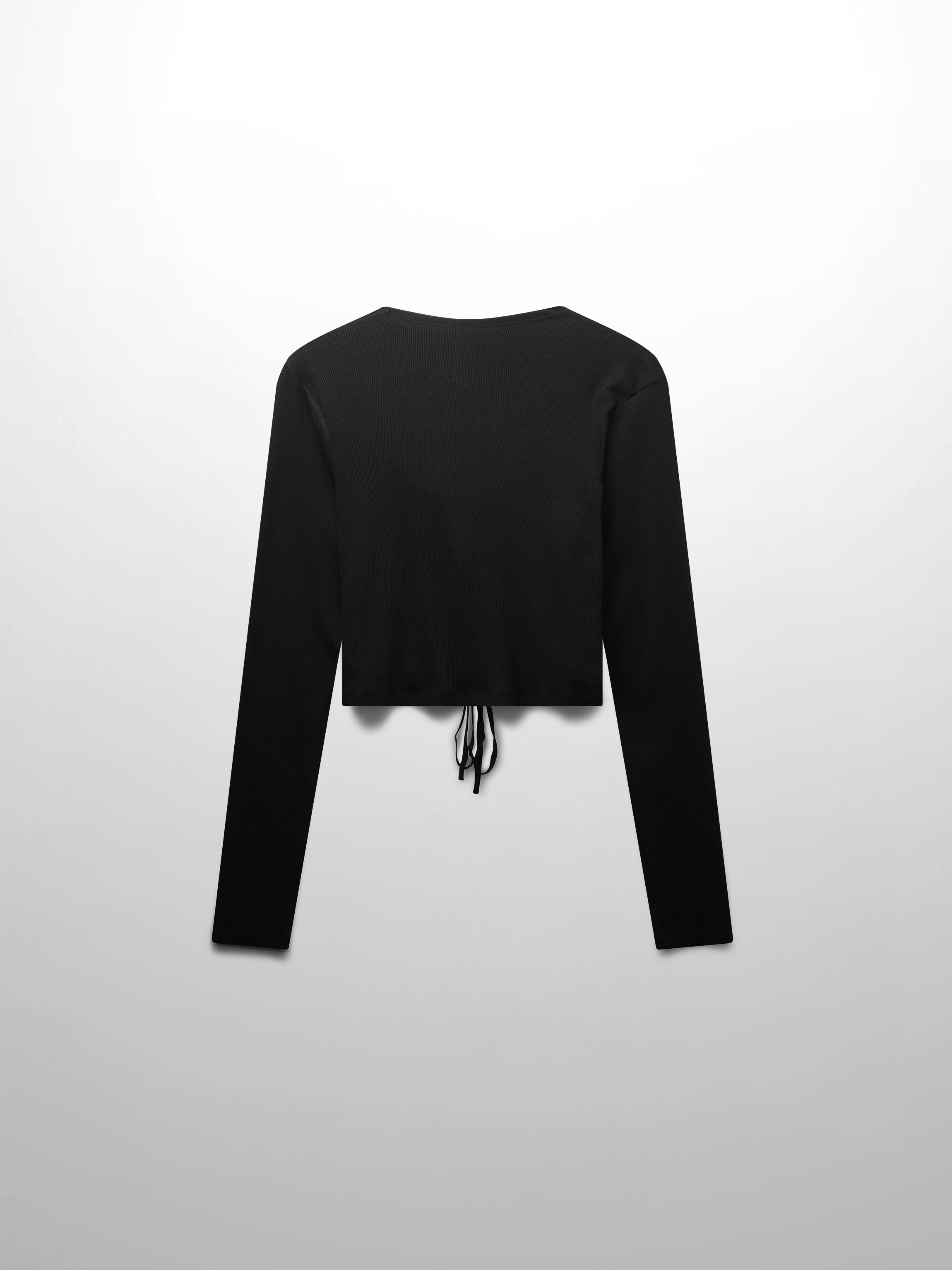 Ribbed Crop Bow Cardigan-Black