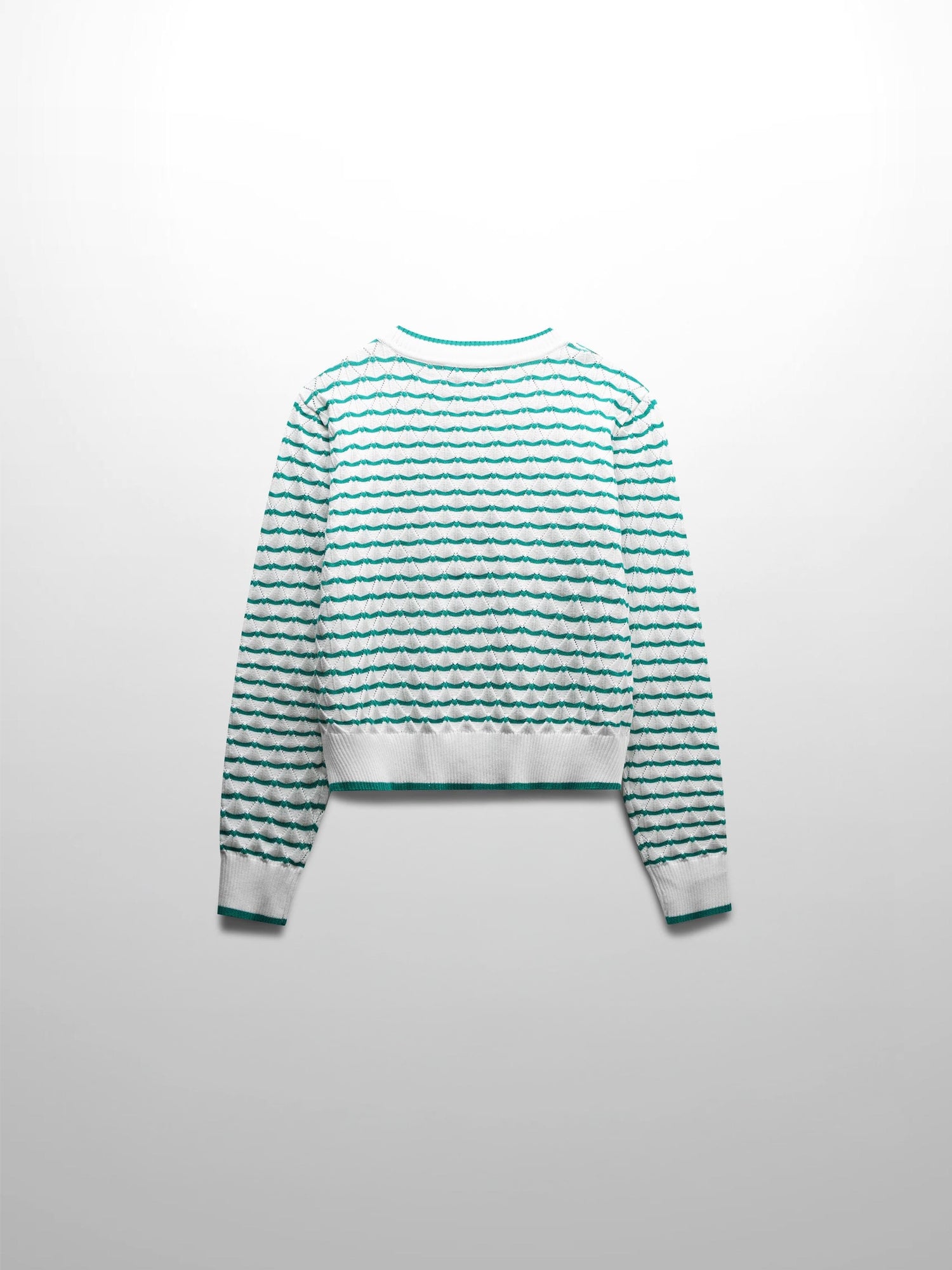 Striped Pointelle Cardigan-White/Kelly Green