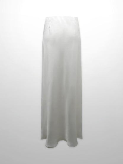 Faux Satin A-Line Skirt-White