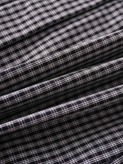 Puff Sleeve Blouse-Black/White Plaid