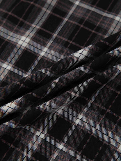 Pin Closure Wrap Skirt-Neutral Plaid