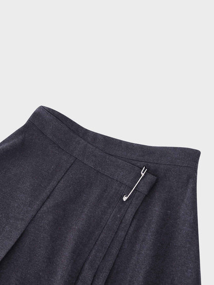Pin Closure Wrap Skirt-Grey